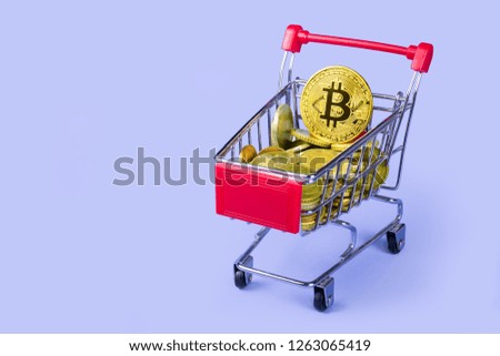 Bitcoin in mini shopping cart to shopping online