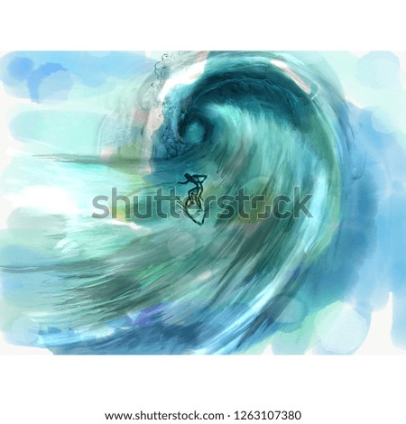 surf and wave illustration engraving