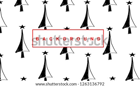 Black Christmas Tree Holiday Background Pattern for Template, Shirt, and Design. Vector, Illustration, Hand Drawn and Doodle. EPS10