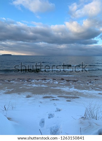 Footprints Through The Snowy Dunes Toward The Beach-Lake Superior, Michigan