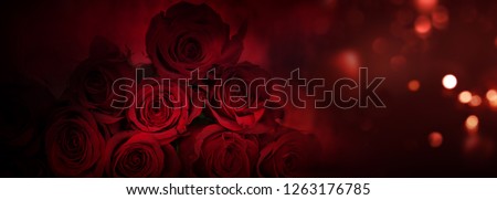 Noble red roses with bright bokeh for a valentine's day background