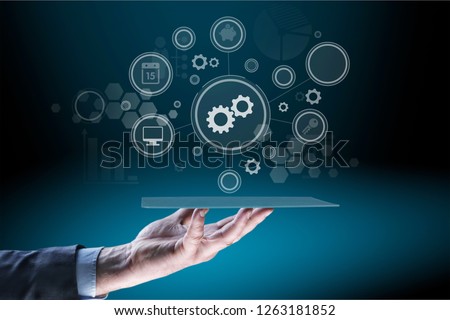 Industrial integration automation modernization business internet concept. Gear arrow industry 4 manufacture engineering technology Royalty-Free Stock Photo #1263181852