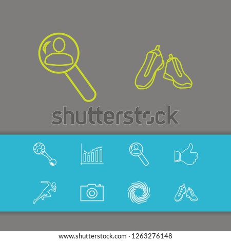 Universal icons set with stock graph, camera and swirl elements. Set of universal icons and marathon concept. Editable vector elements for logo app UI design.
