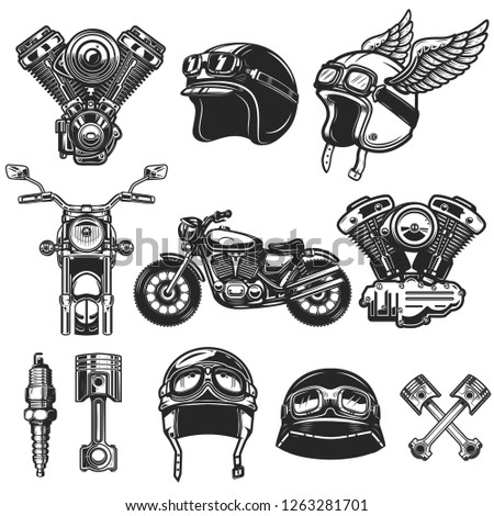 Set of motorcycle design elements. for logo, label, emblem, sign, poster, t shirt. Vector illustration