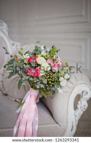 wedding bouquet on a chair