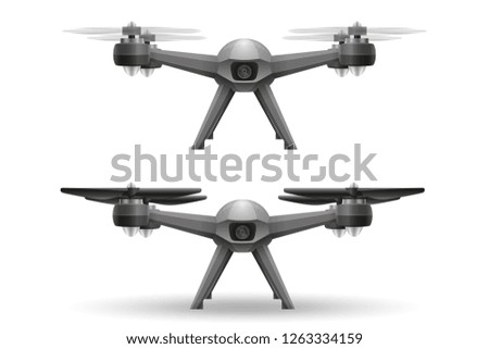 aerial mobile drone quadcopter video and photo shooting stock vector illustration isolated on white background