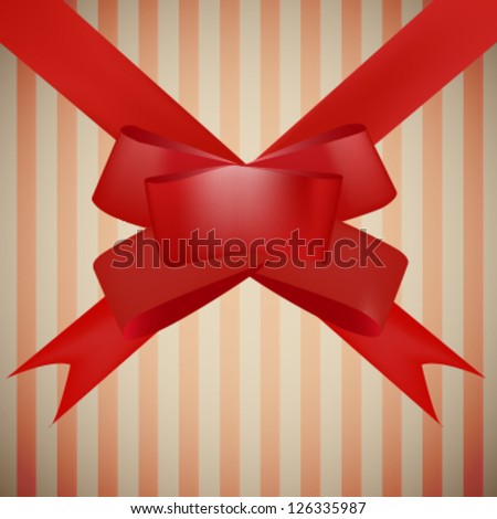 Cute red vector silk ribbon over wrapping paper background