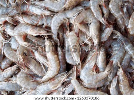 Shrimps, prawn, crustaceans on the market in Ban Phe, Thailand for background Wallpaper, macro photography                             