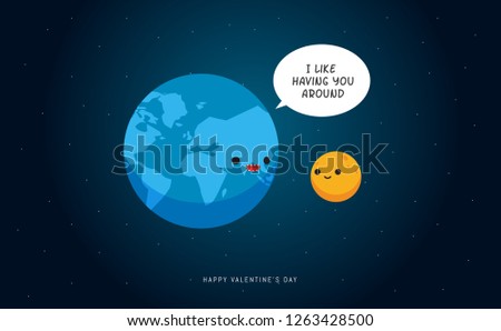 Earth and moon. Valentine's pun illustration
