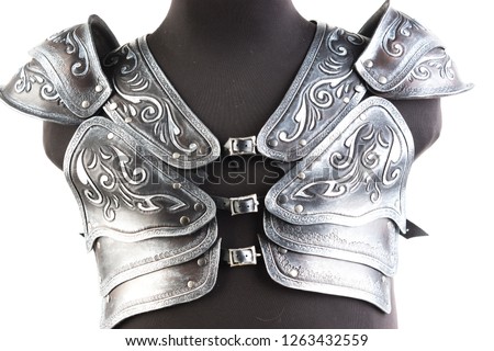 Armor in the style of the middle ages, fantasy. The armor is dressed on a mannequin.White background.