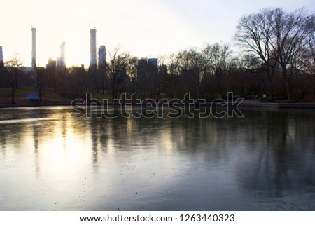 Central Park Reflection Pool Frozen at Sunset