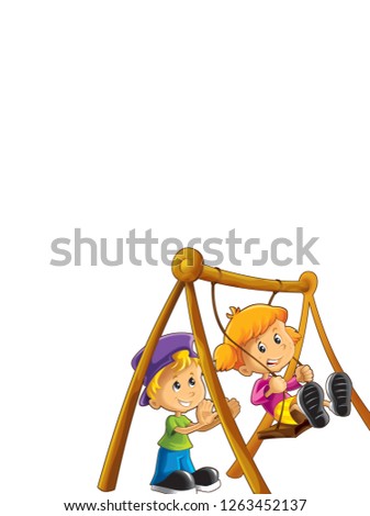 Cartoon kids on the swing on white background - illustration for children