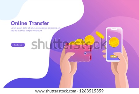 Online money transfer illustration vector illustration concept with hand holding smartphone and press send button , 
can use for, landing page, template, ui, web, mobile app, poster, banner, flyer Royalty-Free Stock Photo #1263515359