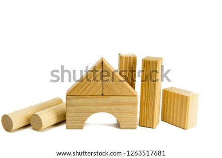 House model of wooden block on white background - Image