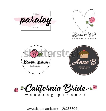 pink rose flower feminine logo collection eps10 vectors illustration