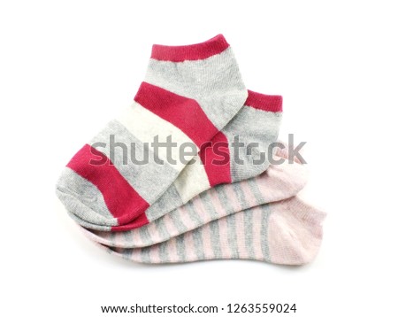 collection of stripe socks isolate on white background