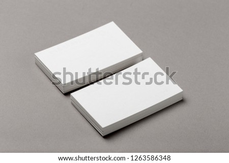 Photo of business cards stack. Template for branding identity