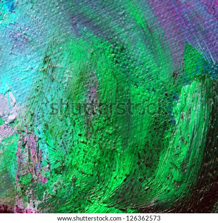 abstract green blue painting by oil on canvas,  illustration