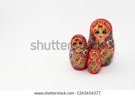 Difference size cute mini matryoshka, Russian nesting dolls, stacking dolls Isolated on white background. 