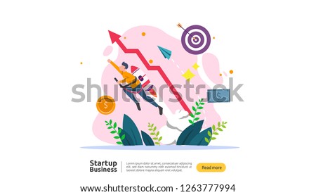 start up idea concept. project business with rocket tiny people character. new product or service launch template for web landing page, banner, presentation, social, print media. Vector illustration Royalty-Free Stock Photo #1263777994