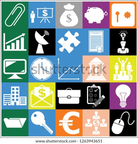 Set of 25 business icons, symbols or pictograms. Collection. Detailed design. Vector Illustration.