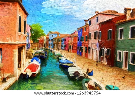 Italy....Colorful City hand painted on 11 x 14 Canvas Burano