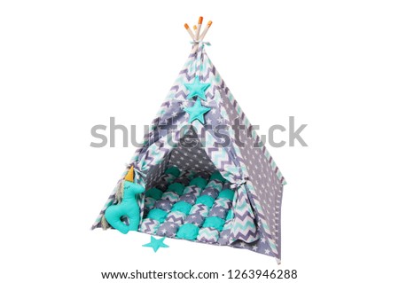 Colorful children's hut. Front view on white background