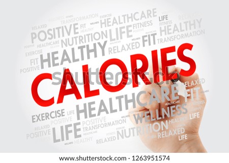 CALORIES word cloud with marker, health concept background