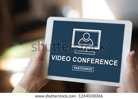 Tablet screen displaying a video conference concept