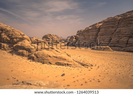 Panoramic view of the landscape of the Wadi Rum desert, Jordan