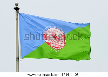Flag of City of Augusta in downtown Augusta, Maine ME, USA.