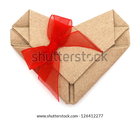 Origami recycle paper heart with bow tie