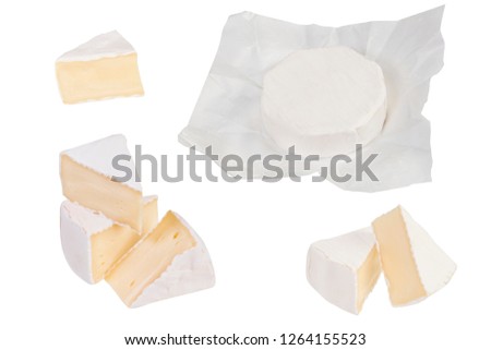 Camembert cheese on a white background. a piece of camembert cheese