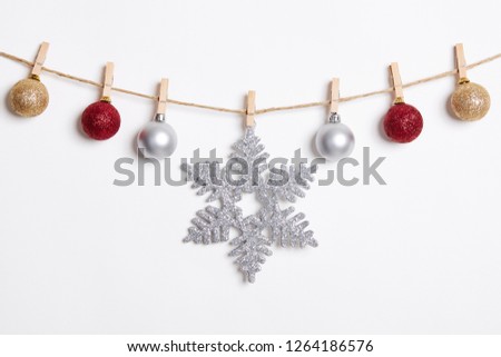 Christmas Decoration Hanging with Robe on White Background.Flat Lay,Top View