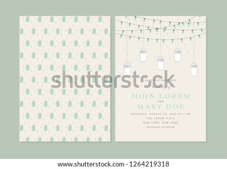 Save the Date Invitation Template featuring String Lights and Mason Jar.