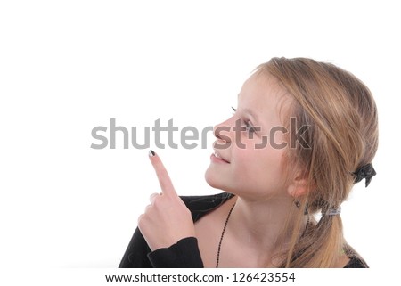Beautiful girl pointing her finger