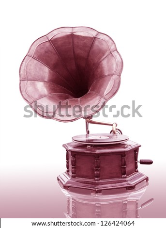 Vintage Gramophone with disc isolated on grunge background