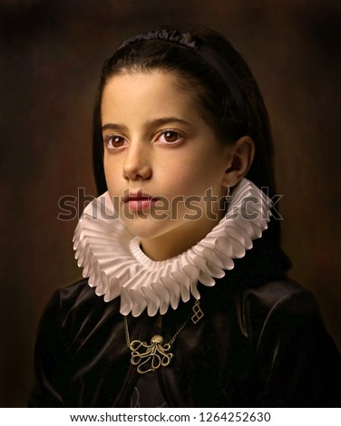 Portrait of girl with ruff collar. Royalty-Free Stock Photo #1264252630