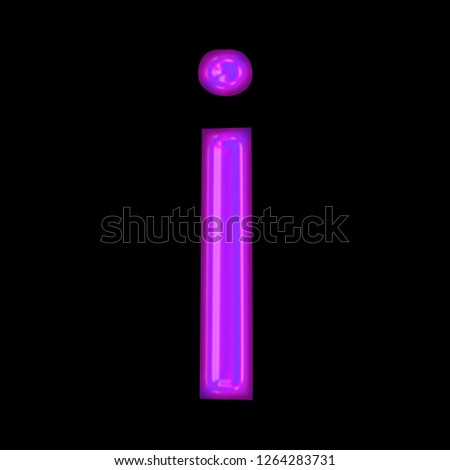 Glowing neon purple glass letter J (lowercase) in a 3D illustration with a shiny bright purple glow & hand drawn font type style isolated on black background with clipping path