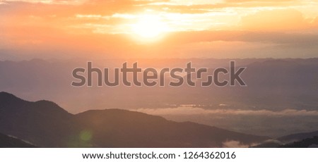 Panorama Mountain, fog over the forest with light bean on sun on morning time. Beautiful nature in Khao kho,Phetchabun,Thailand