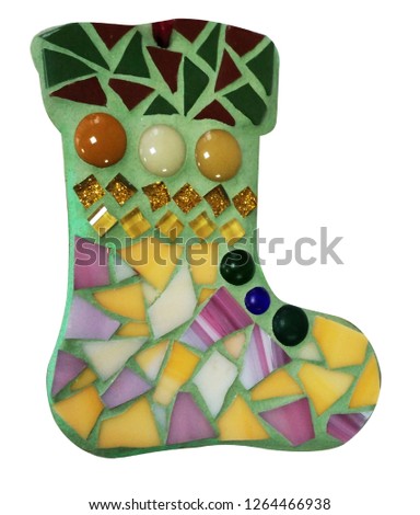 Mosaic decor.  Mosaic christmas slipper.    New year shoes. New Year's mosaic toy.