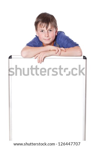 cute boy with a blank on a white background