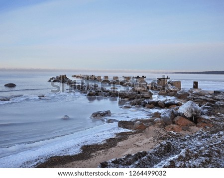 Frosty winter day by the sea
