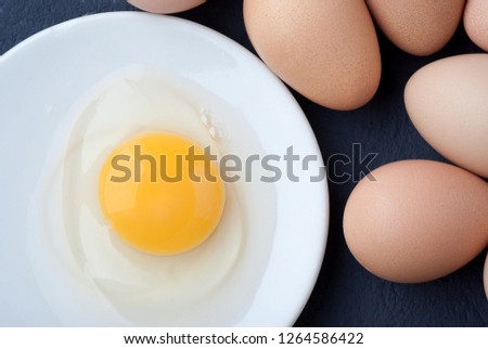 Eggs of guinea fowl on blue background closeup