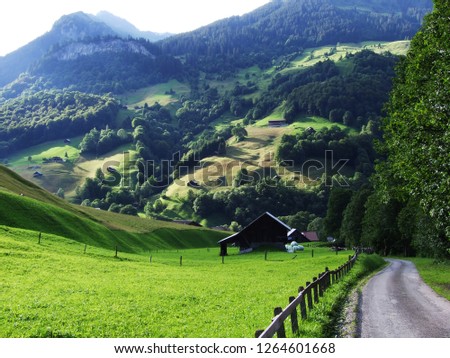 Ponds and hills in the valley Weisstannenthal - Canton of St. Gallen, Switzerland