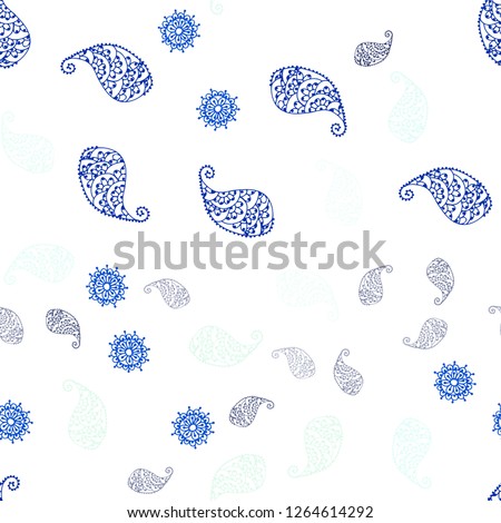 Light BLUE vector seamless abstract backdrop with leaves and flowers. Leaves and flowers with gradient on white background. Texture for window blinds, curtains.