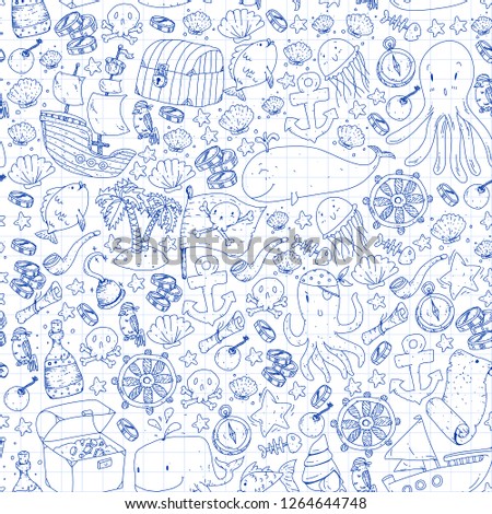 Vector pirate pattern for small boys and girls. Kindergarten, birthday party. Wallpaper for children room, wrapping paper.