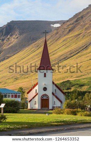 Beautiful church in small town Flateyri, west fjords. Iceland