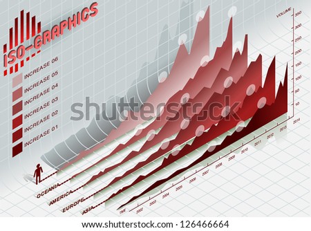 Detailed illustration of a isometric info graphic set elements in red