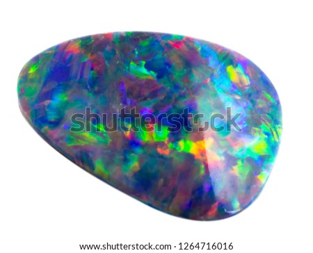 Polished natural colorful blue iridescent opal on white background